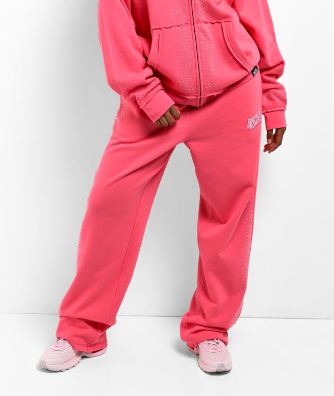 Broken Promises Bougie Rhinestoned Pink Baggy Sweatpants - Broken Promises
