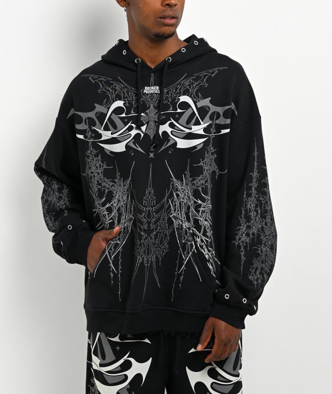 Broken Promises Cybercore Horned Black Hoodie - Broken Promises