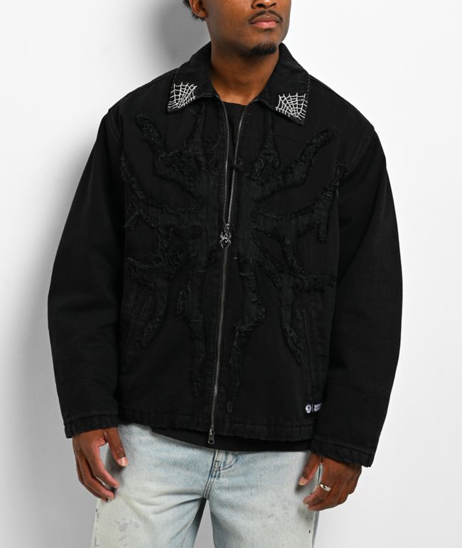 Broken Promises Arachnid Black Denim Zip Work Jacket - Broken Promises