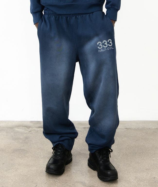 HALF EVIL Rhinestone Navy Wash Sweatpants - Half Evil