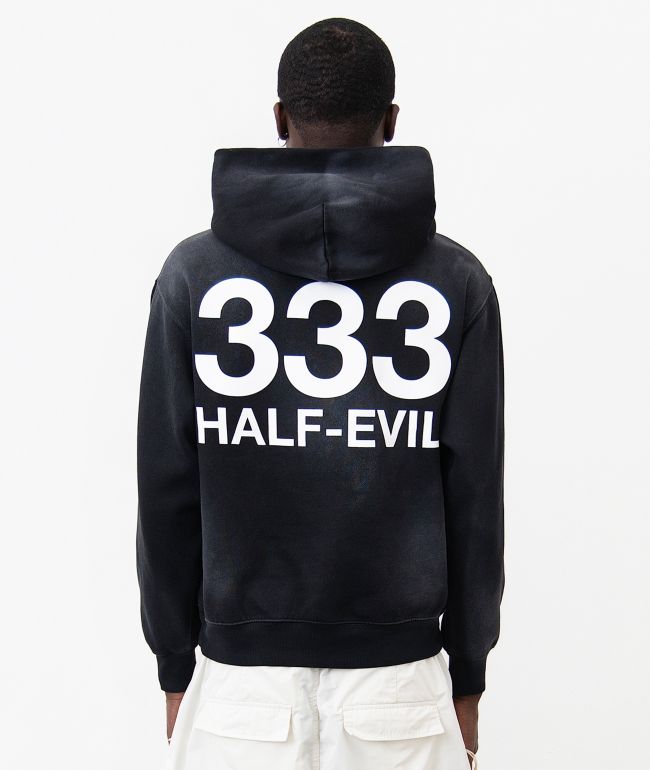 HALF EVIL Logo Black Wash Hoodie - Half Evil