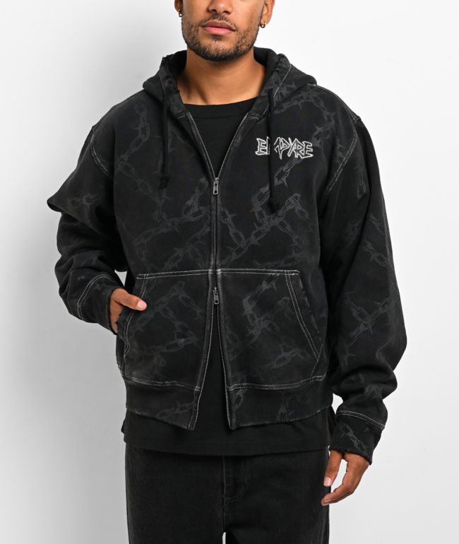 Empyre Prisoner Rhinestone Black Wash Cropped Zip Hoodie - Empyre