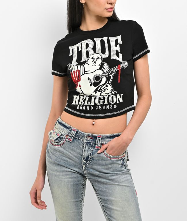 True Religion Crystal Buddha Black Crop T-Shirt - True Religion
