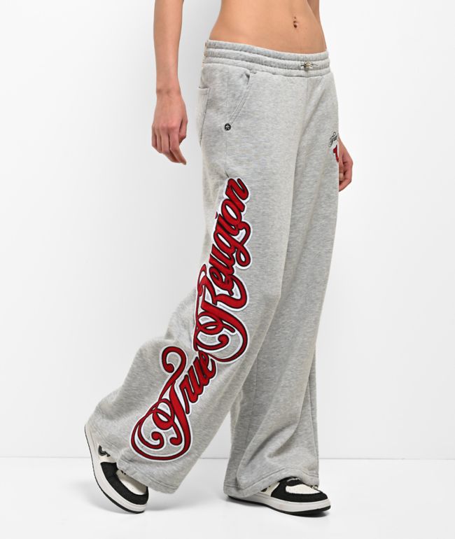 True Religion Applique Grey Wide Leg Sweatpants - True Religion