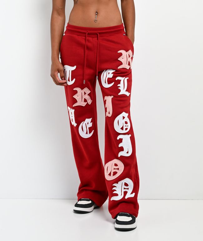True Religion Applique Shrunken Red Sweatpants - True Religion