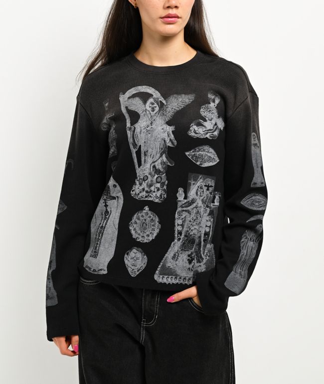 Lurking Class by Sketchy Tank Altar Black Wash Thermal Long Sleeve T-Shirt - Lurking Class by Sketchy Tank