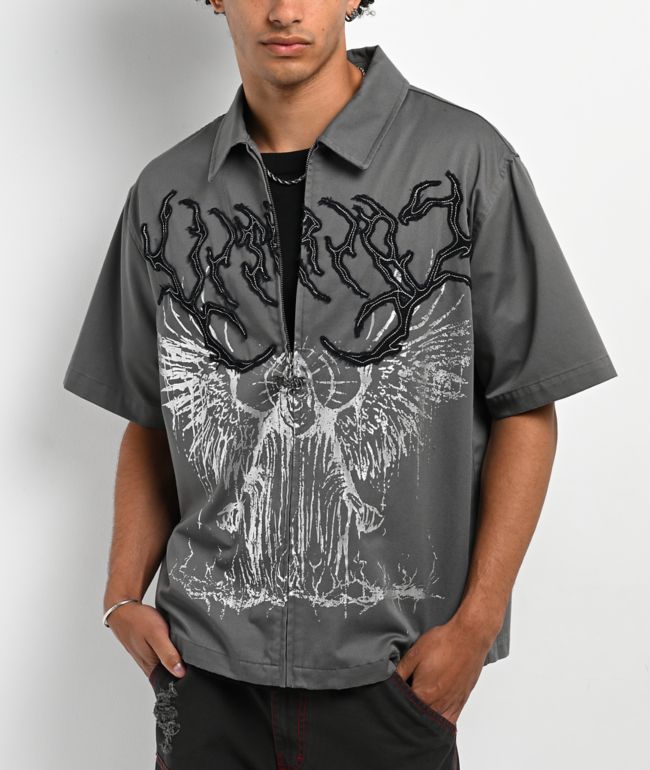 Vitriol Channel Wings Grey Zip Shirt - Vitriol