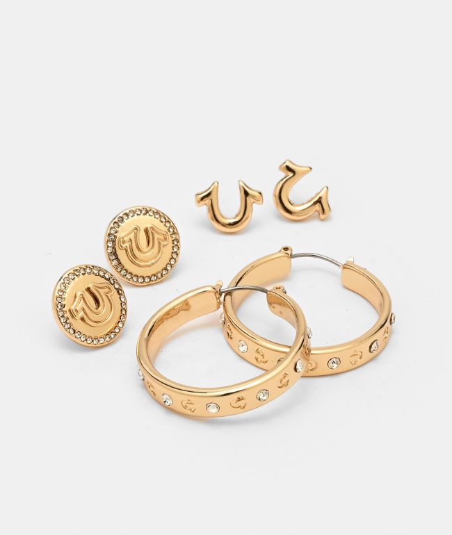 True Religion Logo Gold Earring Set - True Religion