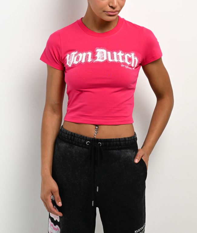 Von Dutch Hot Pink Crop T-Shirt - Von Dutch