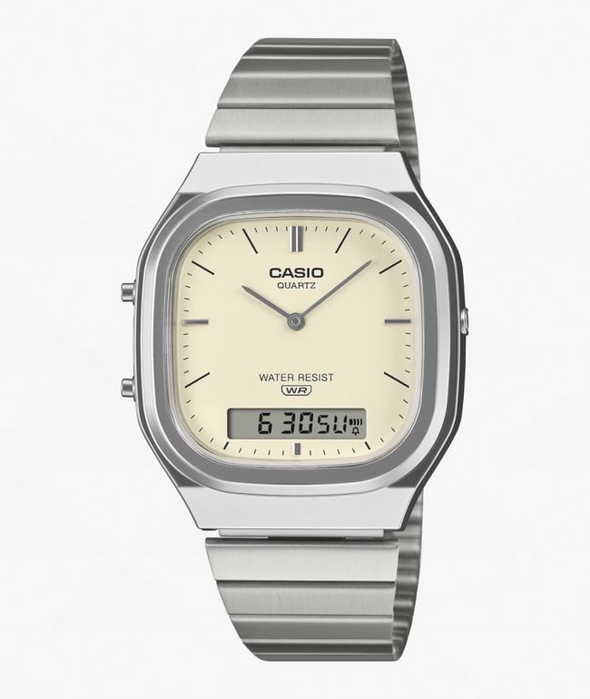 Casio AQ240E-7A2 Silver & Warm White Analog & Digital Watch - Casio