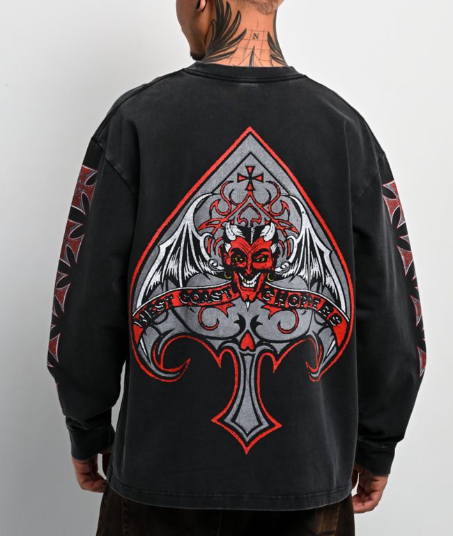 West Coast Choppers Spades Black Wash Long Sleeve T-Shirt - West Coast Choppers