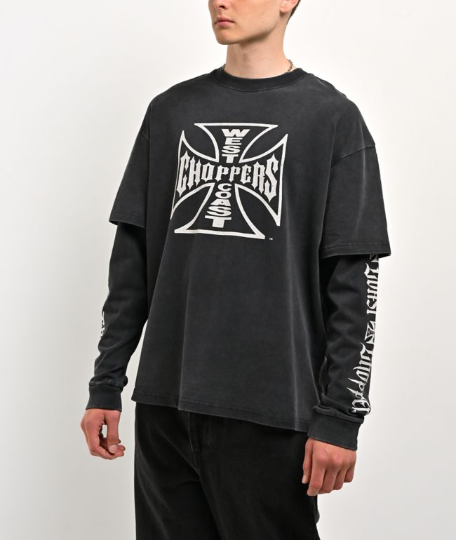 West Coast Choppers Shadow Black Wash 2fer Long Sleeve T-Shirt - West Coast Choppers