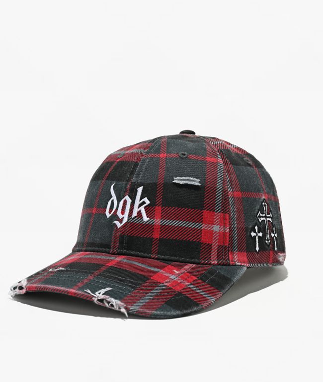 DGK Zephyr Distressed Red Plaid Strapback Hat - DGK