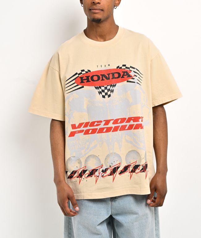 JT Racing x Honda Double Skull Natural T-Shirt - JT Racing