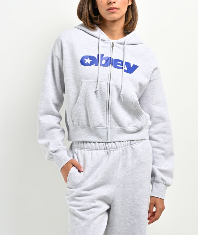 Obey Speed Star Grey Crop Zip Hoodie - Obey