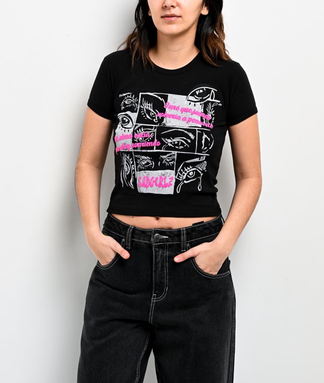 $AD GIRLZ By Junior H Alma Vacia Black Crop T-Shirt - SAD GIRLZ