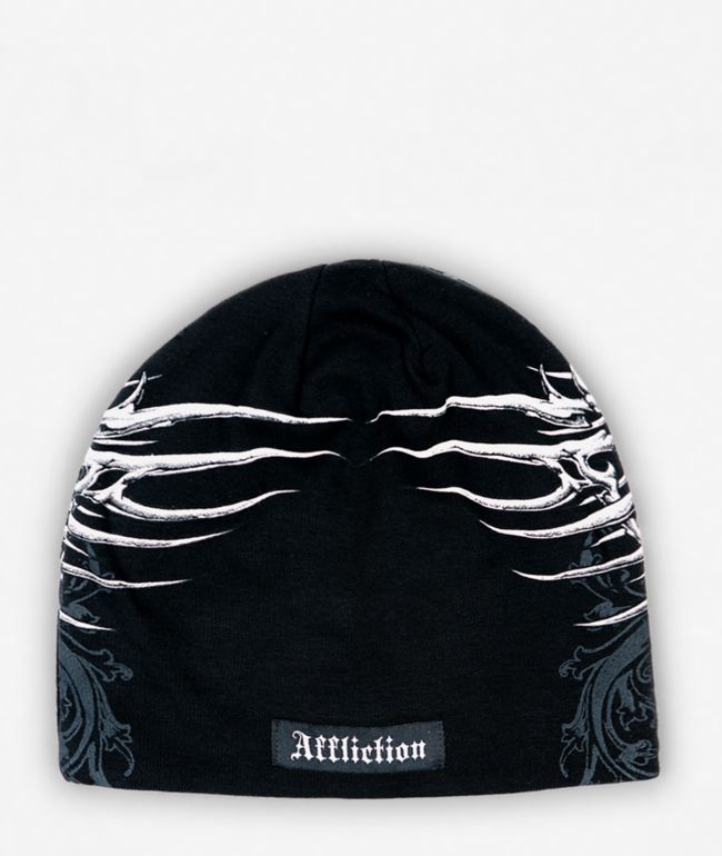 Affliction Cross And Bones Black Reversible Beanie - Affliction