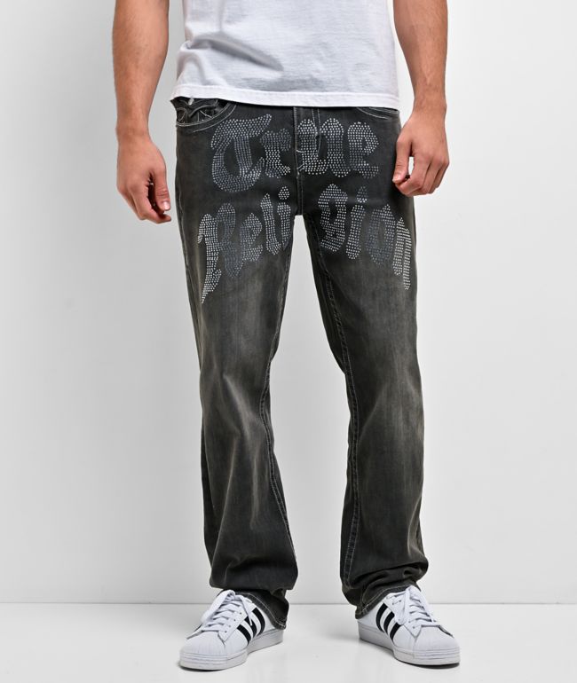 True Religion Bobby Flap Rhinestone Grey Wash Baggy Jeans - True Religion