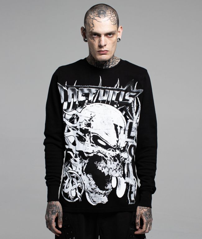 VLONE x LOSTHILLS Skull Black Thermal Long Sleeve T-Shirt | Zumiez