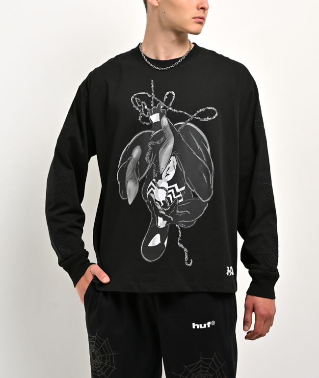 HUF x Marvel Spider-Man Upside Down Black Long Sleeve T-Shirt - HUF