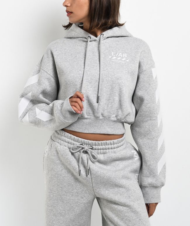 L/AB c/o Off-White™ Core Diagonal Heather Grey Crop Hoodie - L/AB c/o Off-White