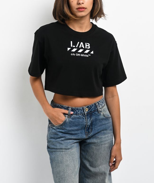 L/AB c/o Off-White™ Logo Black Crop T-Shirt - L/AB c/o Off-White