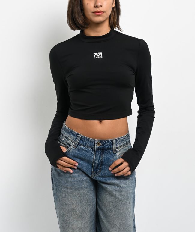 L/AB c/o Off-White™ Black Long Sleeve Crop T-Shirt - L/AB c/o Off-White