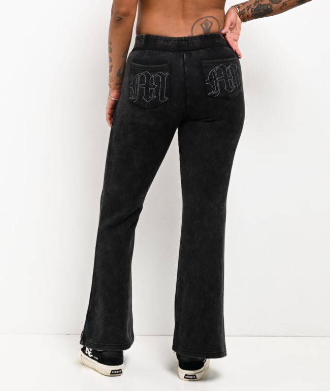 Miss Me Washed Black Flare Sweatpants - Miss Me