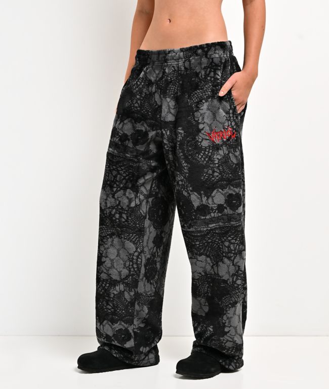 Vitriol Lace Black Plush Lounge Pants - Vitriol