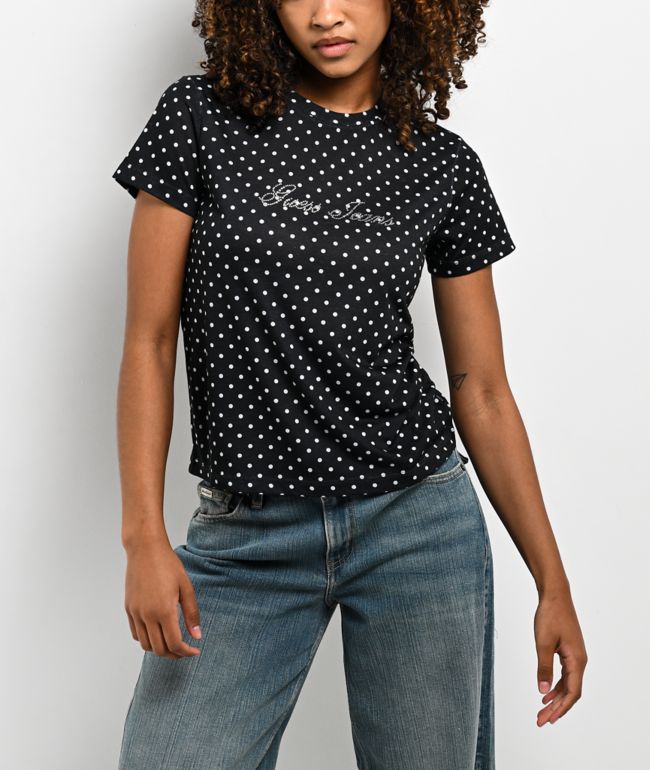 Guess Jeans Polka Dot  Rhinestone Black T-Shirt - Guess