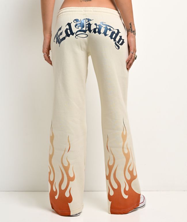 Ed Hardy Flames Cream Sweatpants - Ed Hardy