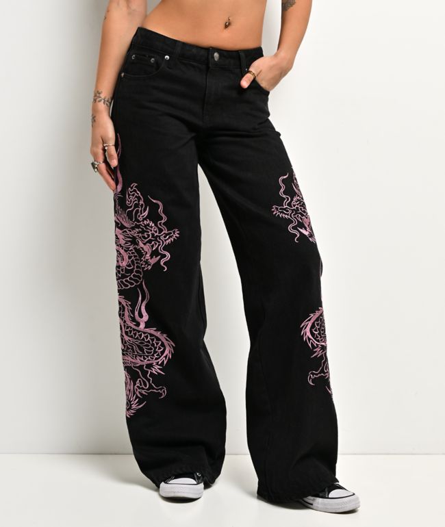 Ed Hardy Flame Dragons Black Baggy Jeans - Ed Hardy