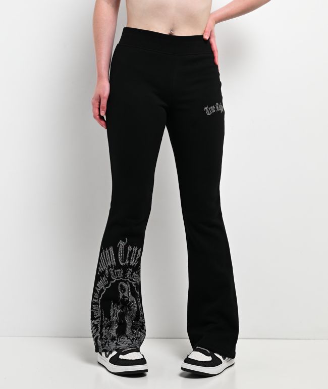 True Religion Virgin Mary Black Mid Rise Bootcut Sweatpants - True Religion