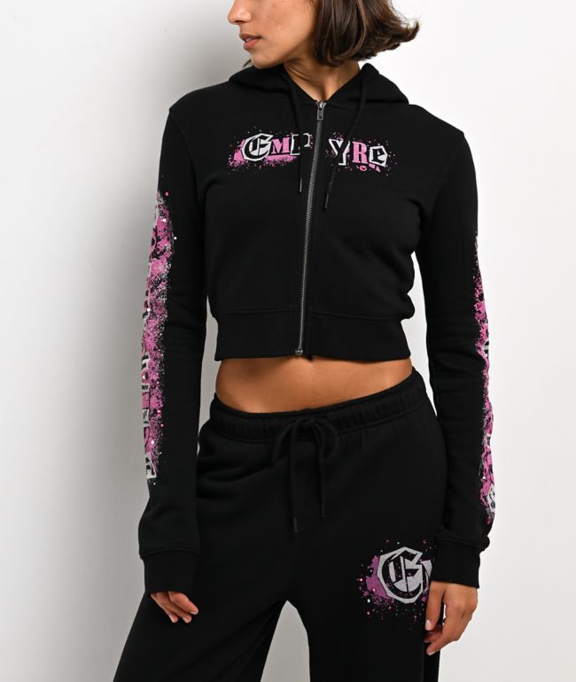 Empyre Pink Riot Black Crop Zip Hoodie - Empyre