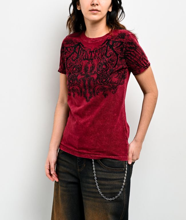 Affliction Pale Sorrow Red Crop T-Shirt - Affliction