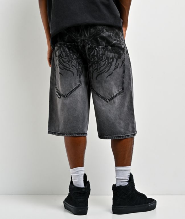 Affliction Crossed Chains Grey Wash Denim Shorts - Affliction
