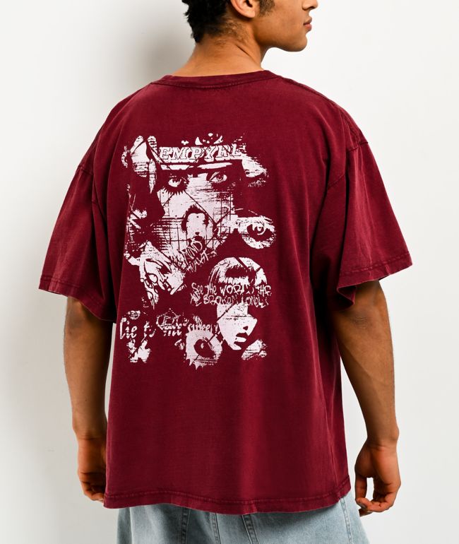 Empyre Sweet Grunge Maroon Wash Boxy T-Shirt - Empyre