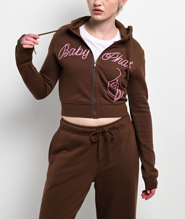 Baby Phat Script Brown Crop Zip Hoodie - Baby Phat