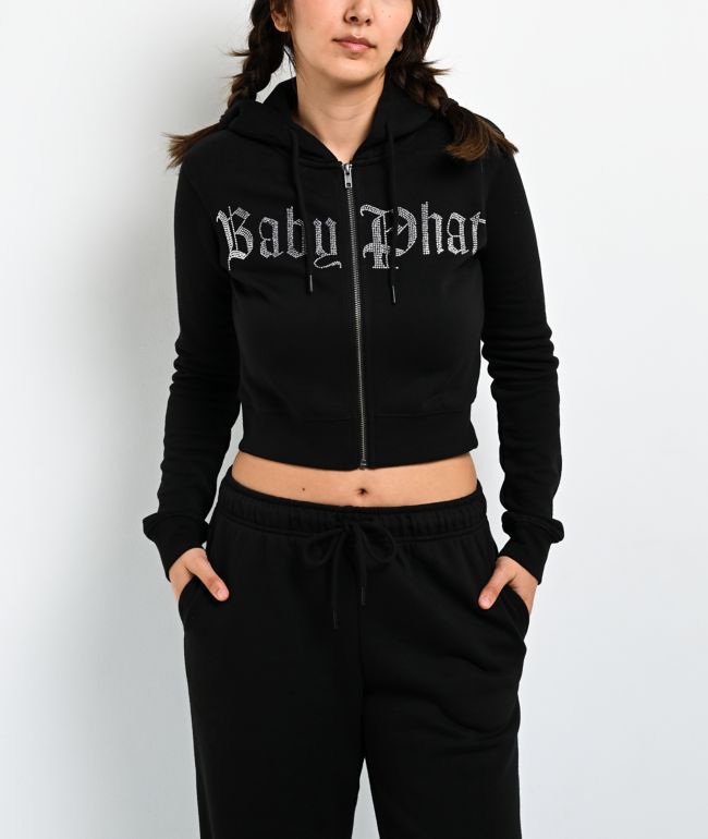 Baby Phat Old English Script Black Crop Zip Hoodie - Baby Phat