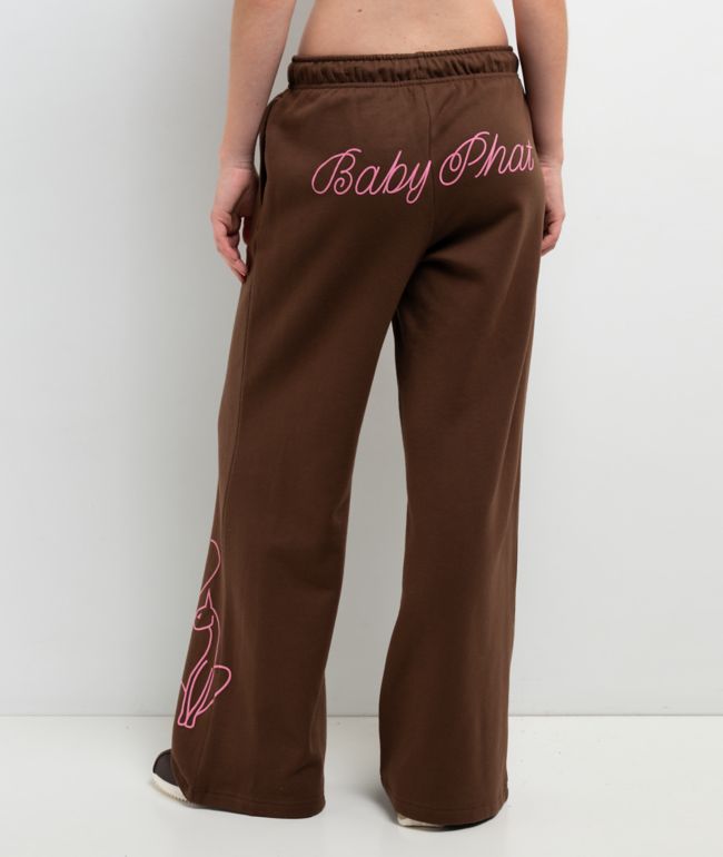 Baby Phat Script Cat Brown Wide Leg Sweatpants - Baby Phat