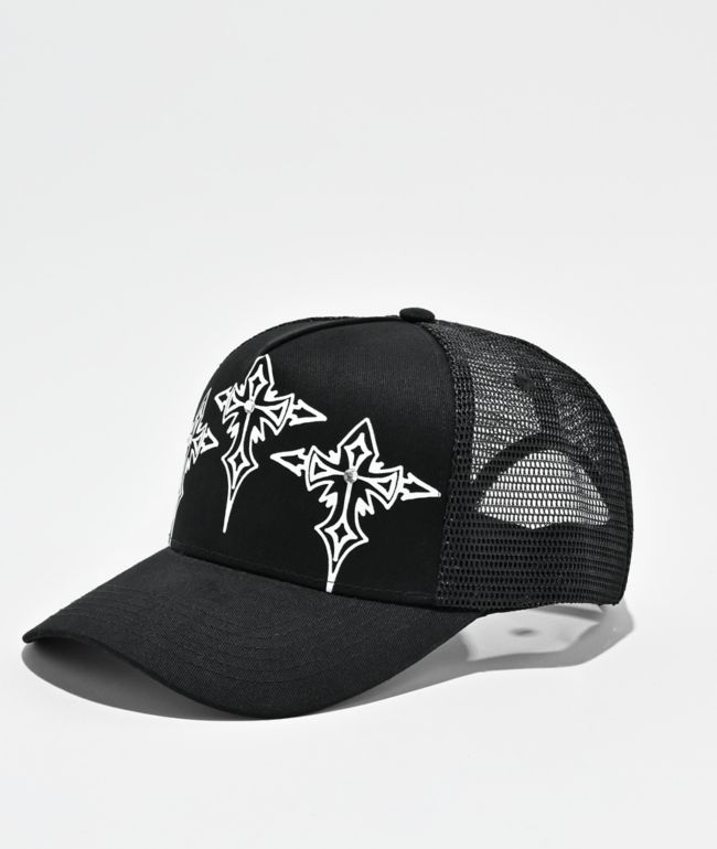 WHADAFUNK Goth Cross Black Trucker Hat - Whadafunk