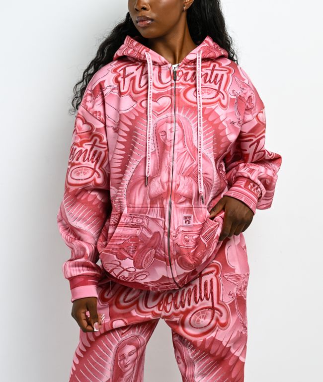 FB County Mi Amor Rhinestone Pink Zip Hoodie - FB County