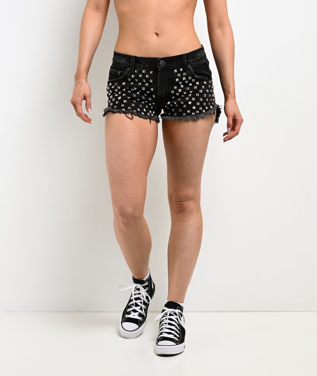 Affliction Studded Black Wash Shorts - Affliction