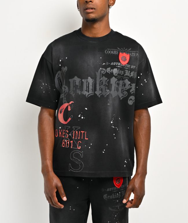 Cookies Gold Rush Splatter Rhinestone Black Crop T-Shirt - Cookies Clothing