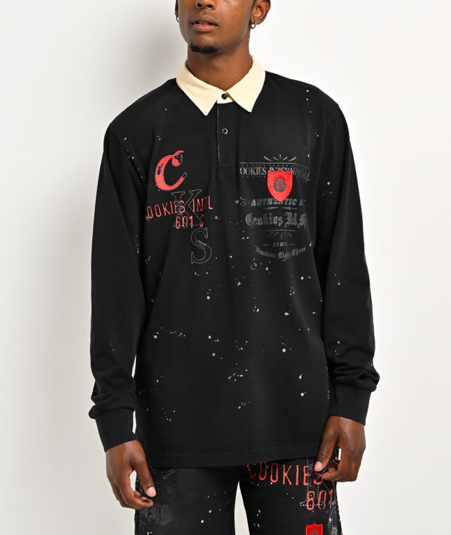 Cookies Gold Rush Splatter Black Long Sleeve Rugby Shirt - Cookies Clothing