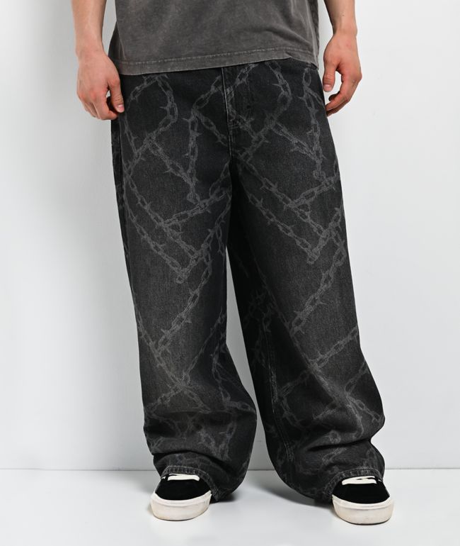 Empyre Chains Grey Wash Ultra Wide Skate Jeans - Empyre