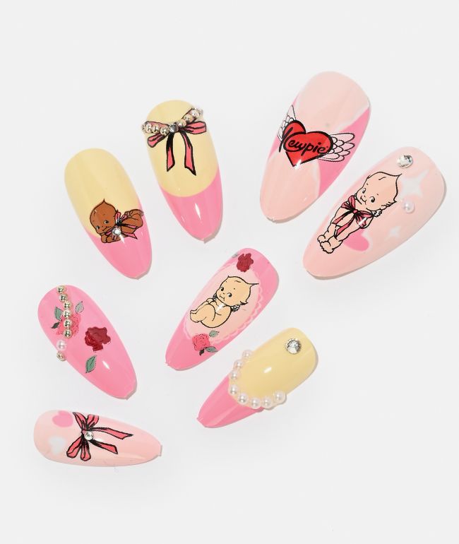 Never Have I Ever Kewpie x ONCH Pastel Pink Press-On Nails - Never Have I Ever