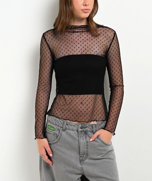 Zutter Swiss Dot Lace Black Long Sleeve Shirt - Zutter