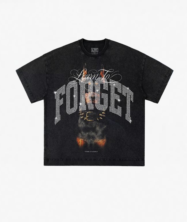 Learn To Forget Big Dog Rhinestone Black T-Shirt - LTF