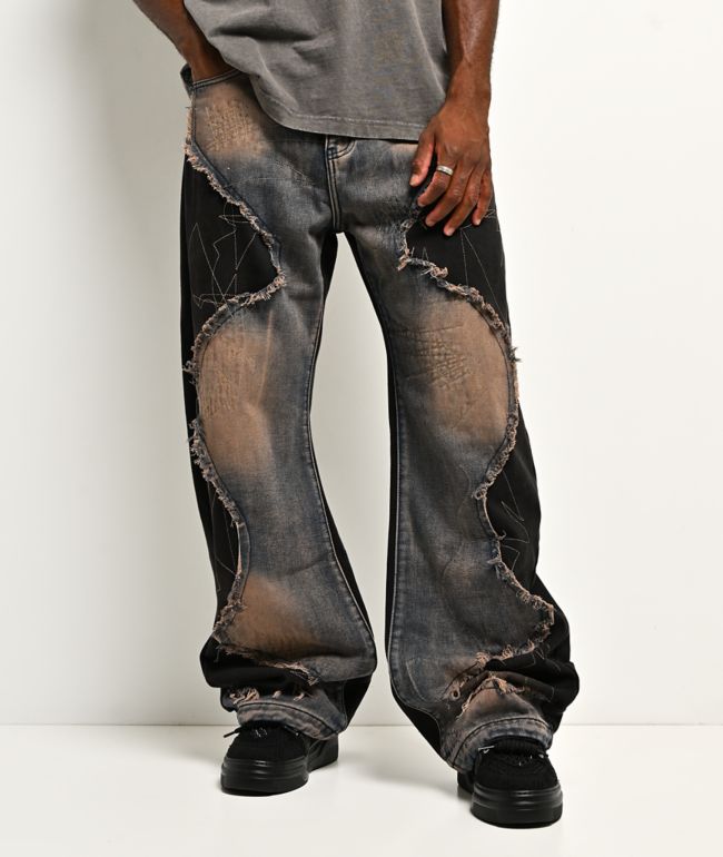 American Stitch Rip And Repair Black & Blue Wash Jeans - American Stitch